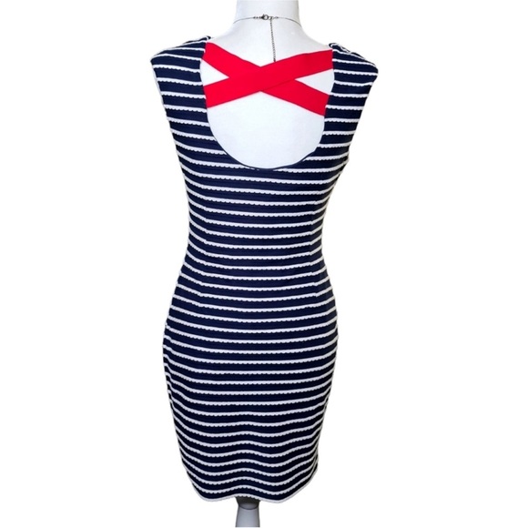 Guess Navy Blue and White Striped Criss-Cross Back Mini Bodycon Dress Size 2 - Picture 3 of 7